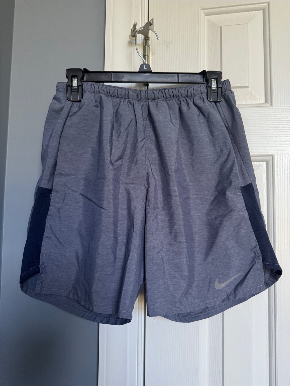Nike Men's Heather Gray Athletic Shorts with Navy Side Panels